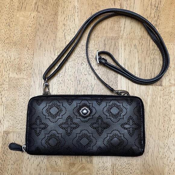 Brighton Handbags - Brighton Octva Perforated Leather Wristlet Crossbody Metallic Brown Preowned